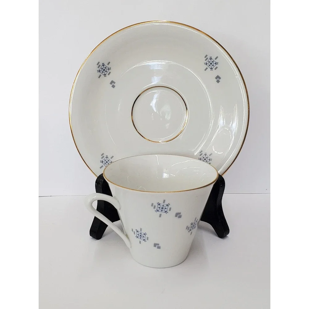 Johann Seltmann Vohenstrauss Bavaria Tea Cup Saucer Set Blue Gold Germany 85